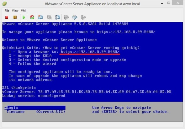 VMware vCenter Server Appliance on Localhost