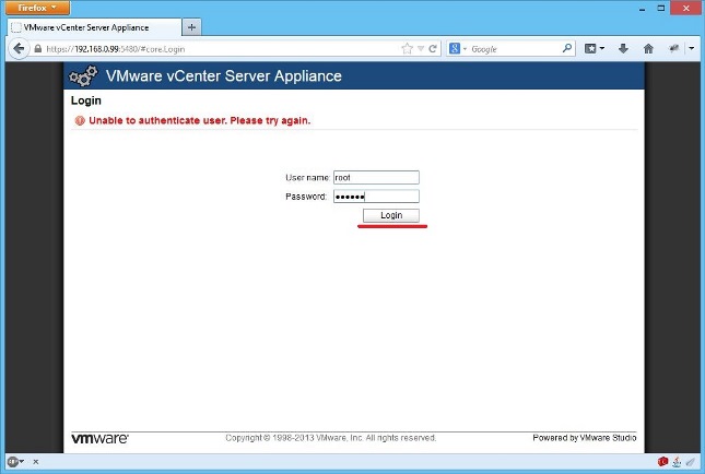 VMware vCenter Server - login and password